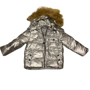JiAmy Shiny Grey Winter Coat with Hood 3T-4T